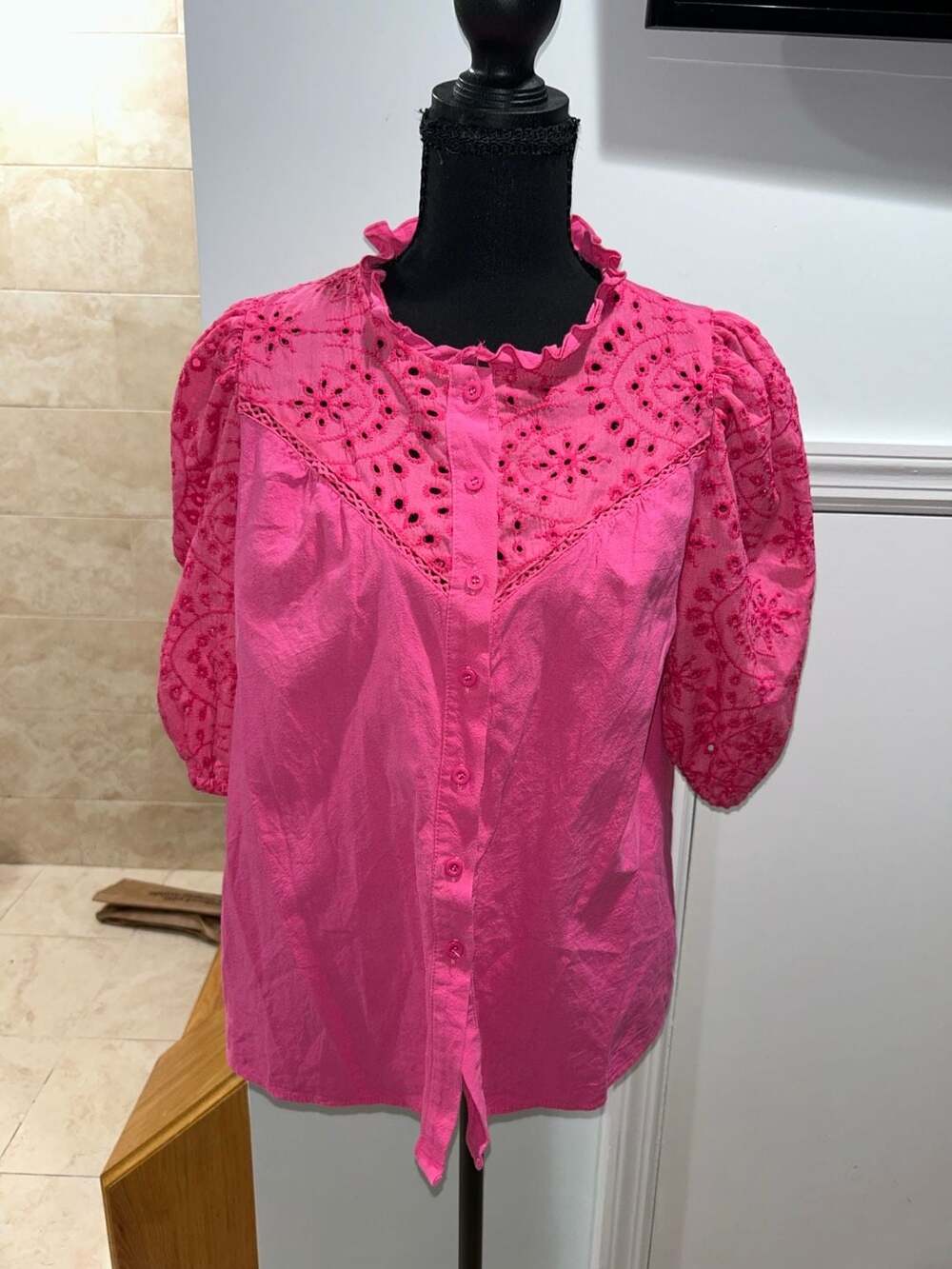 Embroidered Blouse in Hot Pink